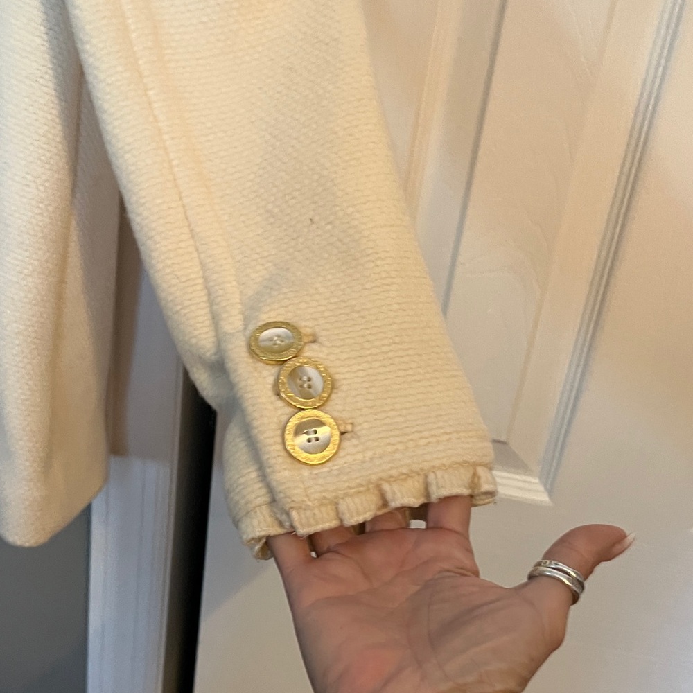 Y2K Juicy Couture Elegant Cream Pea Coat with Gold Accents - Picture 6 of 6